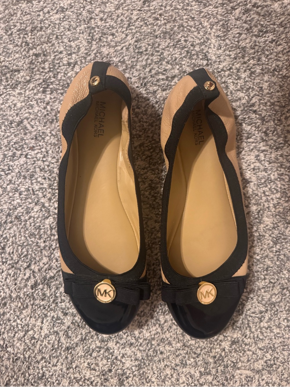 Michael Kors Beige and Black Cap-Toe Ballet Flats with MK Emblem 8